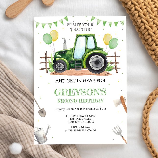 Invitación de cumpleaños del niño del tractor verd (Subido por el creador)