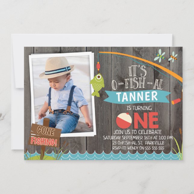 Invitación de cumpleaños del niño es su O-fish-al  (Anverso)