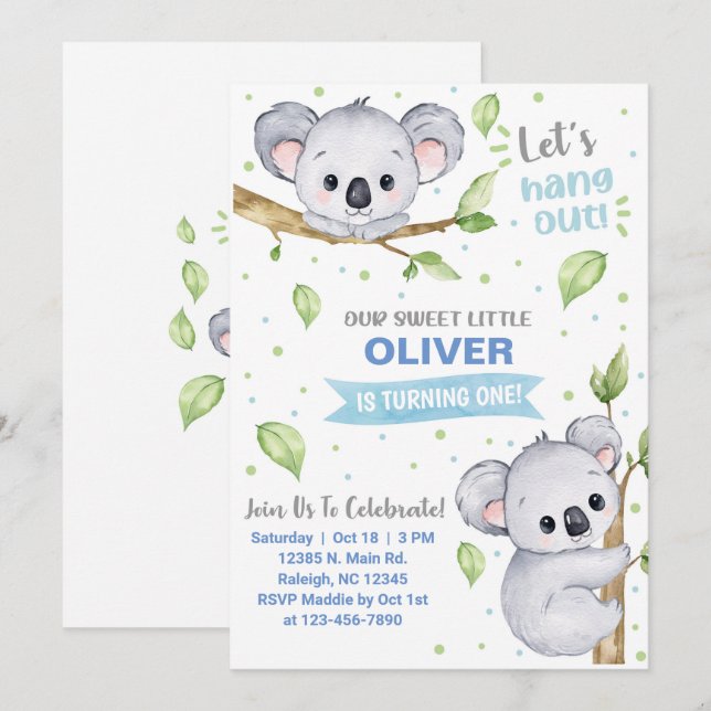 Invitación de cumpleaños del niño Koala, de cualqu (Anverso / Reverso)