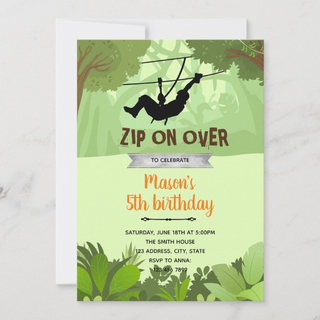 Invitación de cumpleaños del niño Zipline (Anverso)