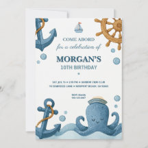 Invitación de cumpleaños del océano náutico