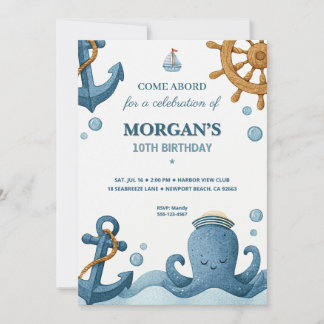 Invitación de cumpleaños del océano náutico
