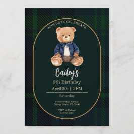 Invitación de cumpleaños del osito de cuadros clás