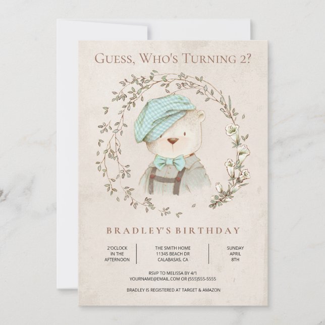 Invitación de cumpleaños del osito de peluche rúst (Anverso)