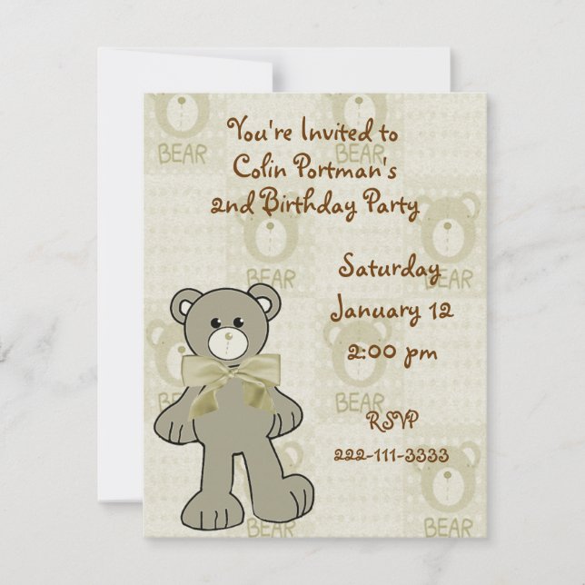 Invitación de cumpleaños del oso de peluche (Anverso)