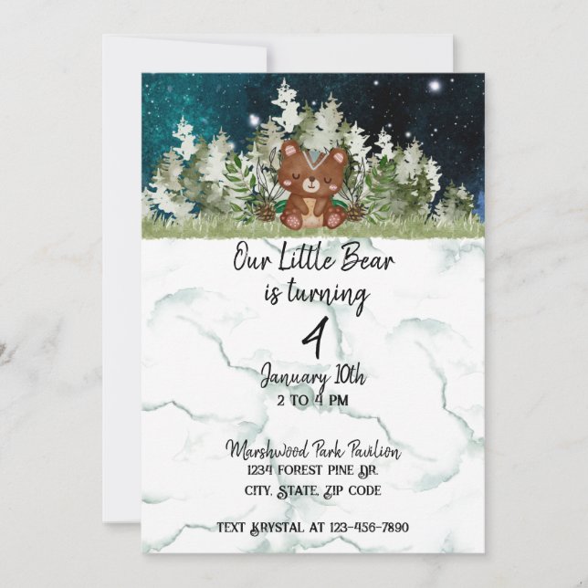 Invitación de cumpleaños del oso pequeño (Anverso)