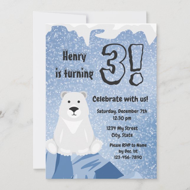Invitación de cumpleaños del oso polar (Anverso)