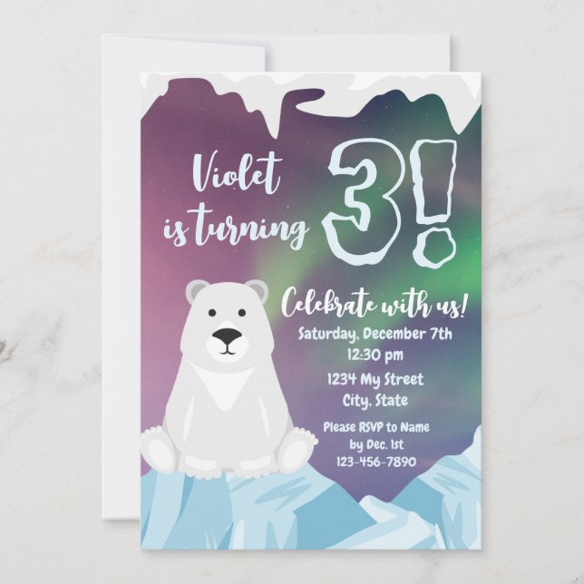 Invitación de cumpleaños del oso polar (Anverso)