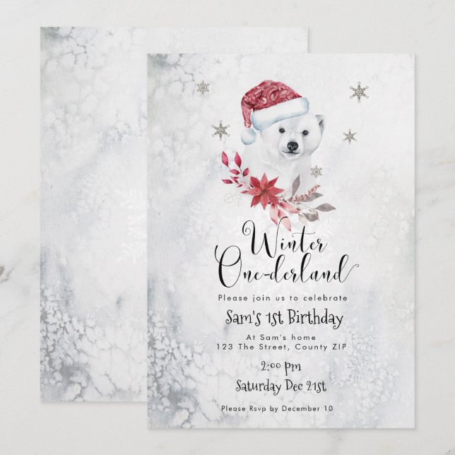 invitación de cumpleaños del oso polar onederland (Anverso / Reverso)