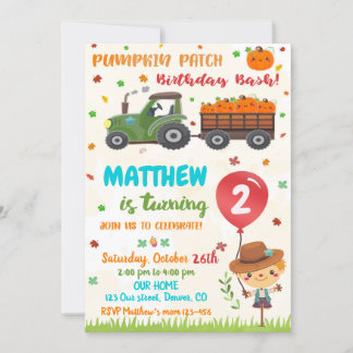 Invitación de cumpleaños del parche de calabaza Cu