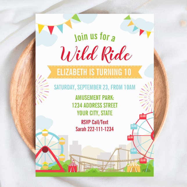 Invitación de cumpleaños del parque de diversiones (Subido por el creador)