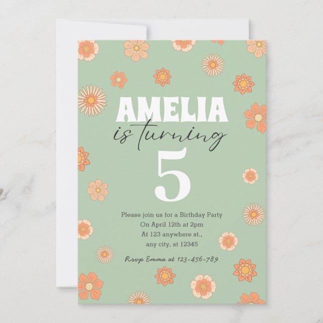 Invitación de cumpleaños del Pastel Boho Daisy Cua (Anverso)