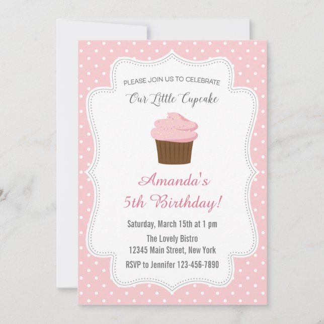 Invitación de cumpleaños del pastel rosa (Anverso)