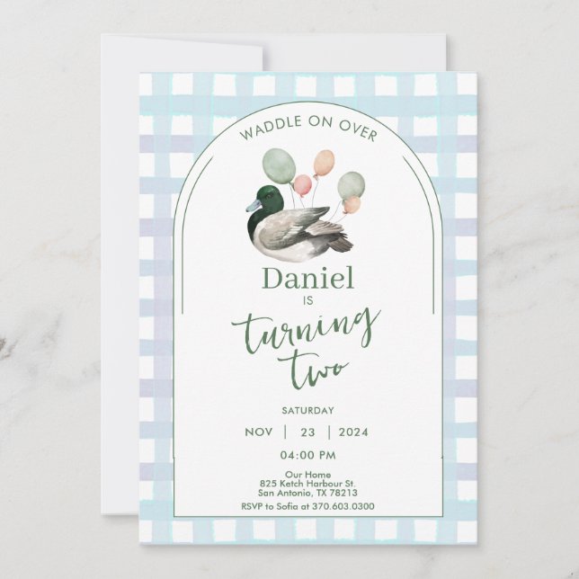 Invitación de cumpleaños del pato afortunado para  (Anverso)