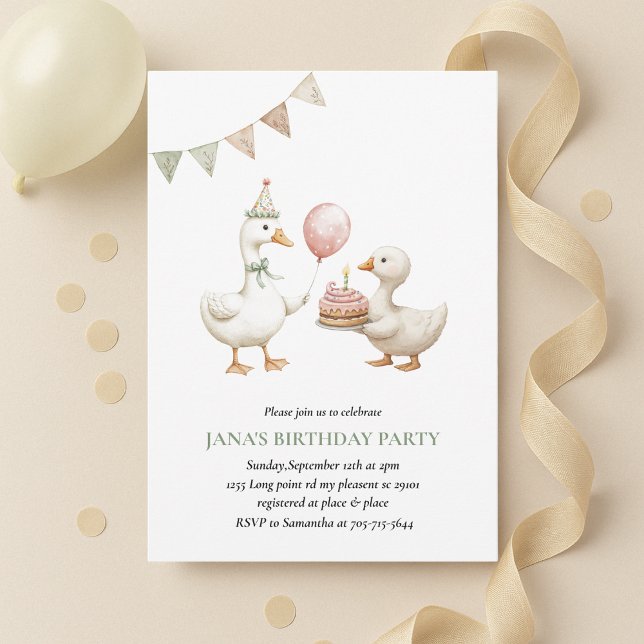 Invitación de cumpleaños del Pato minimalista | Ne (Subido por el creador)