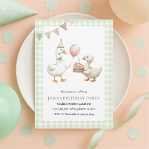 Invitación de cumpleaños del Pato Verde Cute   Acu