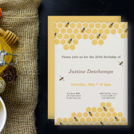 Invitación de cumpleaños del patrón de abeja y abe