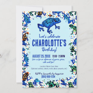 Invitación de cumpleaños del patrón de rana de sel