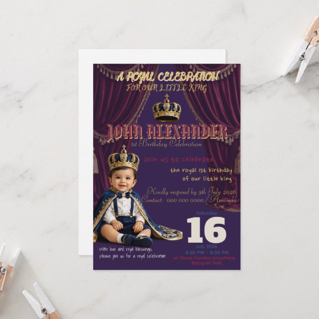Invitación de cumpleaños del pequeño rey (Anverso/Reverso In Situ)