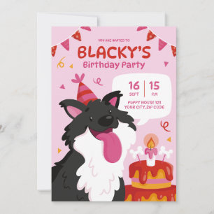Invitación de cumpleaños del perro dibujado a mano