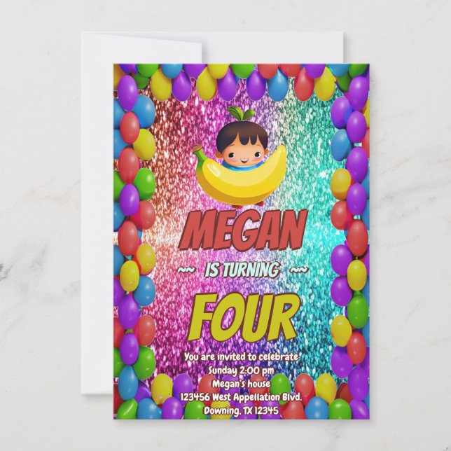 Invitación de cumpleaños del personalizado bananer (Anverso)