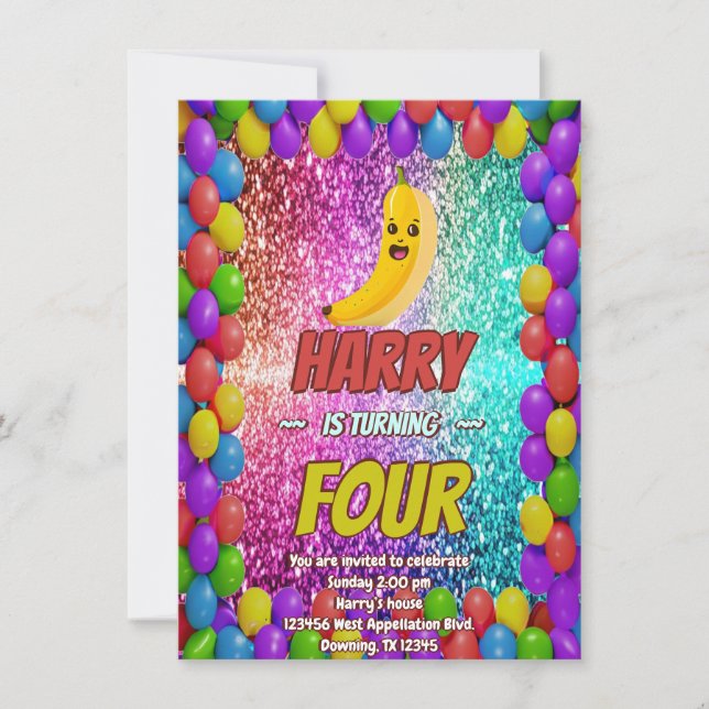 Invitación de cumpleaños del personalizado bananer (Anverso)