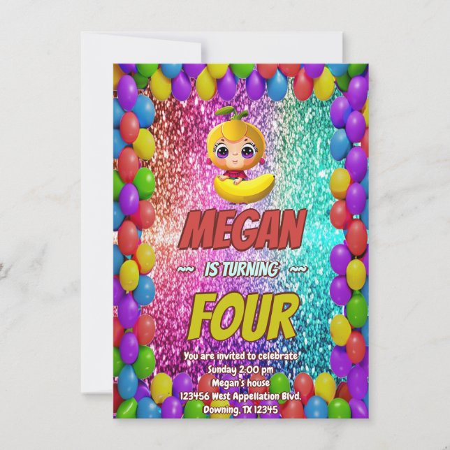 Invitación de cumpleaños del personalizado bananer (Anverso)