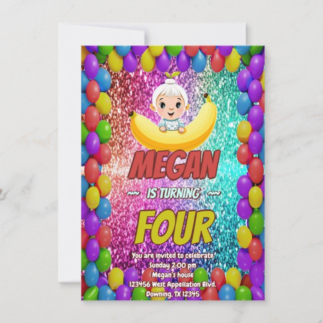 Invitación de cumpleaños del personalizado bananer (Anverso)