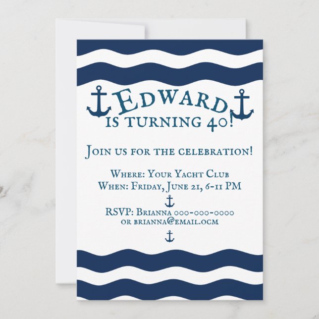 Invitación de cumpleaños del Personalizado Náutico (Anverso)