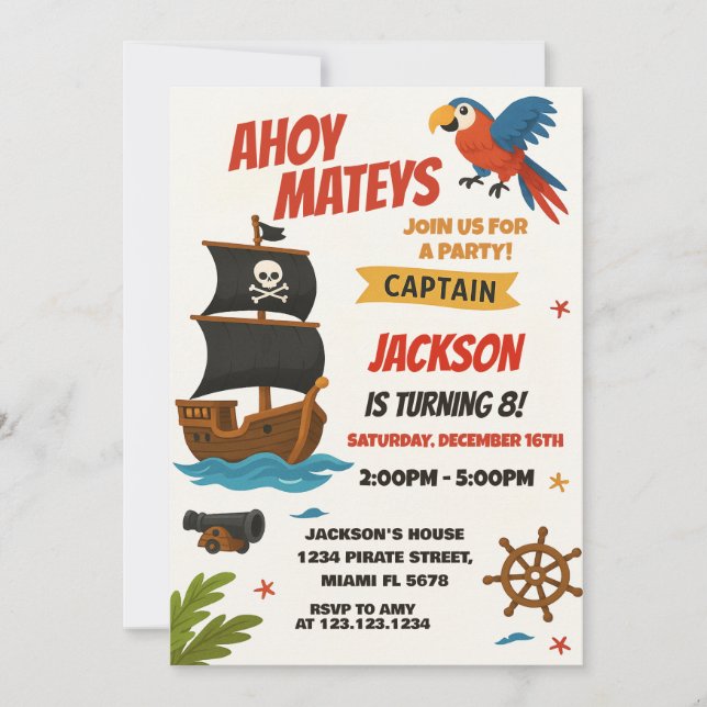 Invitación de cumpleaños del personalizado Pirata (Anverso)