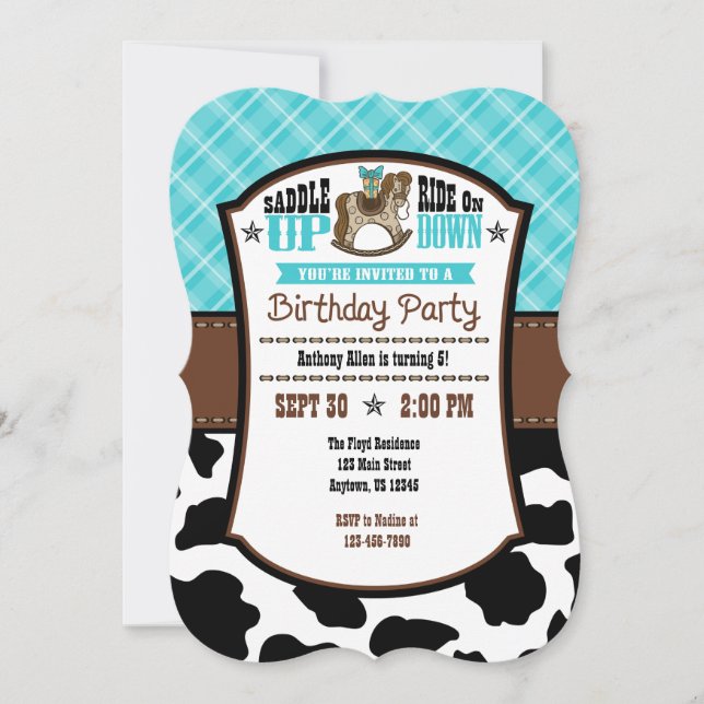 Invitación de cumpleaños del Piel de vaca Turquois (Anverso)