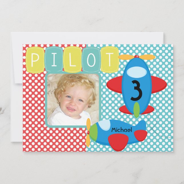 Invitación de cumpleaños del piloto del avión foto (Anverso)