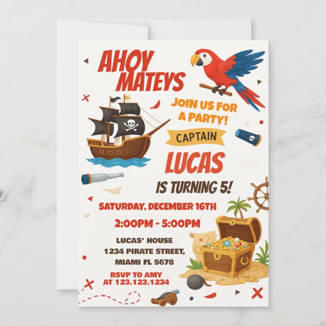 Invitación de cumpleaños del Pirata clásico (Anverso)