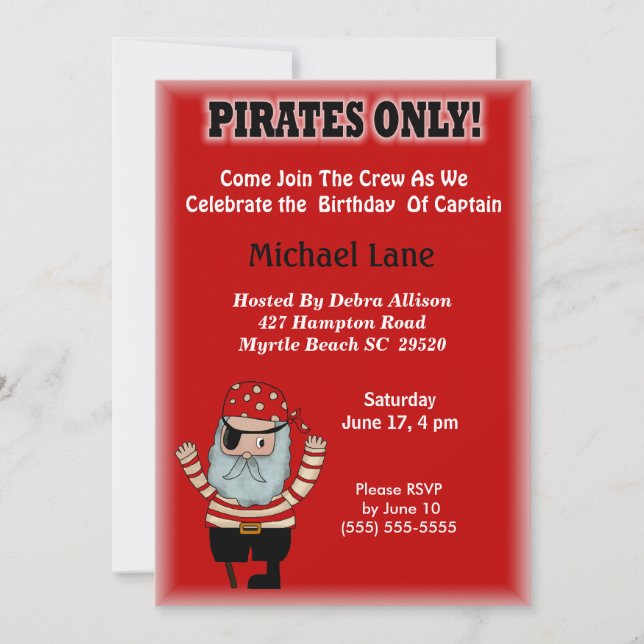 Invitación de cumpleaños del pirata infantil (Anverso)