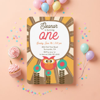 Invitación de Cumpleaños del Primer Año de Búho de