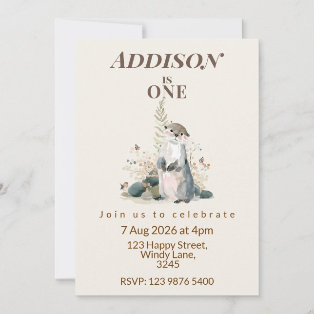 Invitación de cumpleaños del primer año de Nutria  (Anverso)