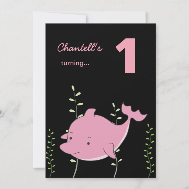 Invitación de cumpleaños del primer delfín bajo el (Anverso)