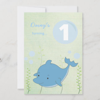 Invitación de cumpleaños del primer delfín bajo el