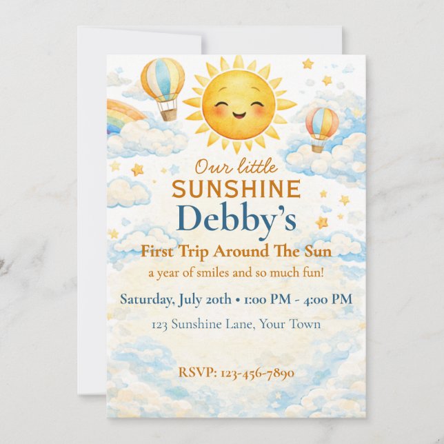 Invitación de cumpleaños del primer viaje alrededo (Anverso)