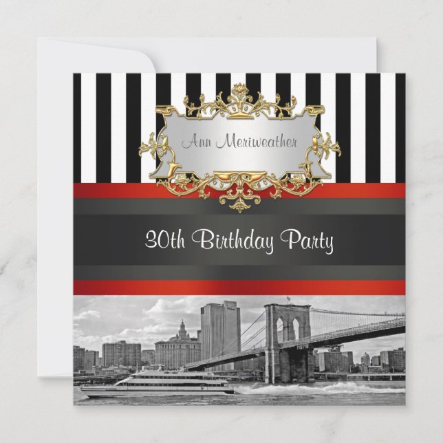 Invitación de cumpleaños del puente de Brooklyn de (Anverso)