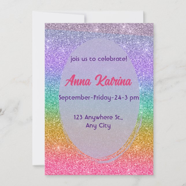 invitación de cumpleaños del purpurina (Anverso)