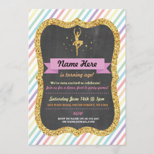 Invitación de cumpleaños del Purpurina de oro del