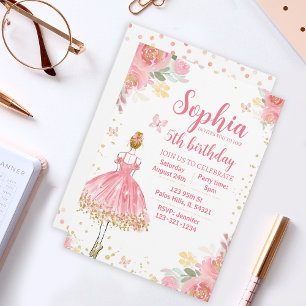 Invitación de cumpleaños del purpurina de oro rosa