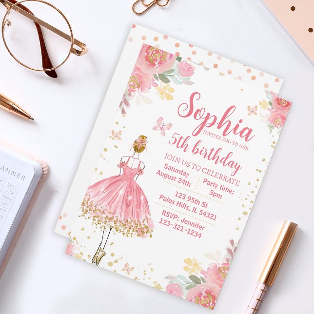 Invitación de cumpleaños del purpurina de oro rosa (Subido por el creador)