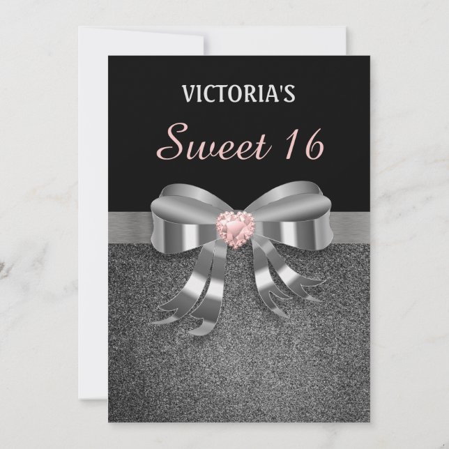 Invitación de cumpleaños del Purpurina moda Plata (Reverso)