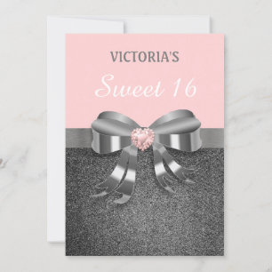 Invitación de cumpleaños del Purpurina moda Plata