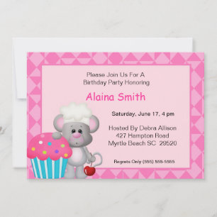 Invitación de cumpleaños del ratón de torta de caf