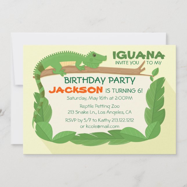 Invitación de cumpleaños del reptil Iguana Lizard (Anverso)