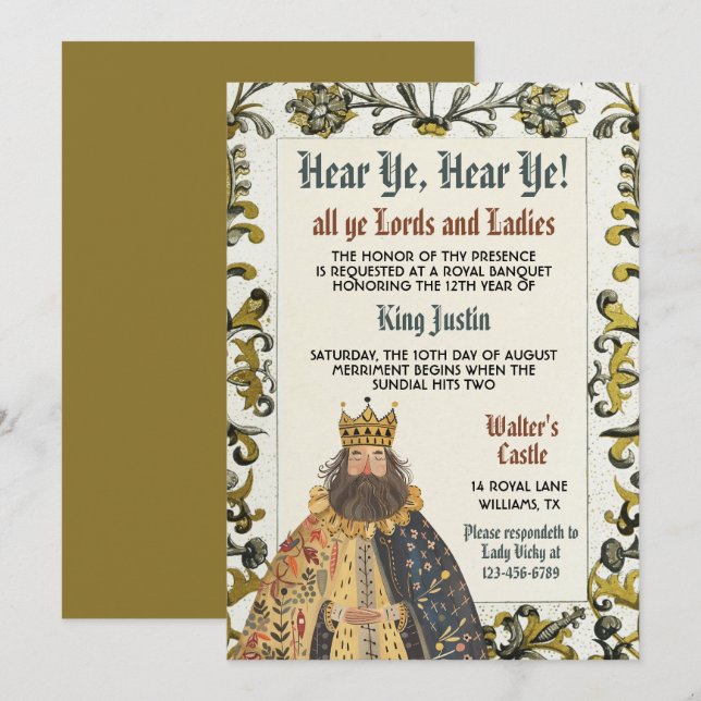 Invitación de cumpleaños del rey del Renacimiento  (Anverso / Reverso)