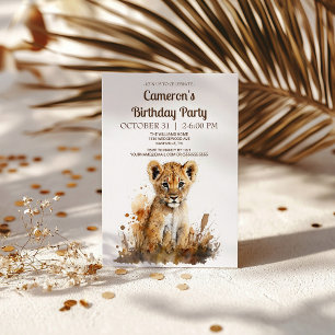 Invitación de cumpleaños del Rey León con acuarela